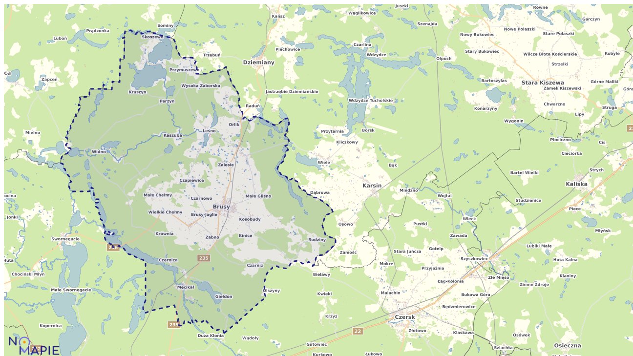 Mapa obszarów ochrony przyrody Brus